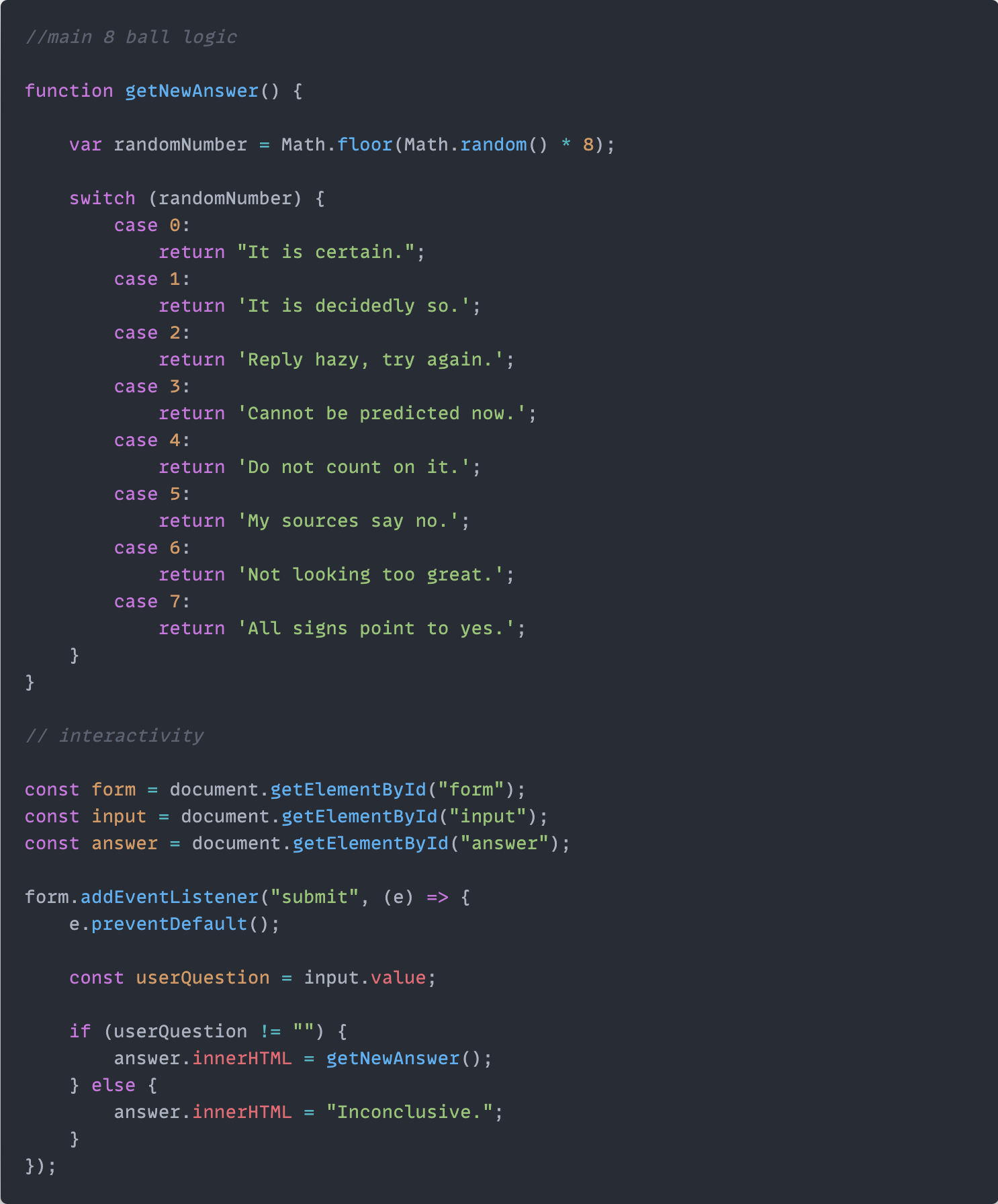 magic 8 ball simple code