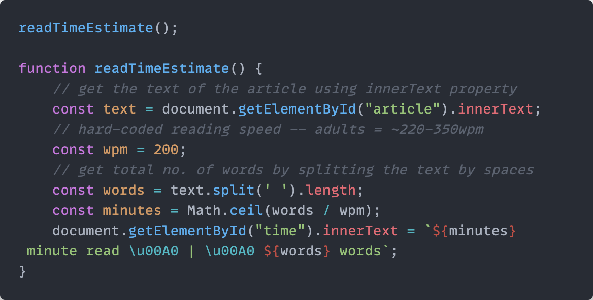 time estimate .js snippet